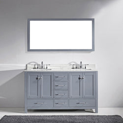 Virtu USA Caroline Avenue 60" Double Bath Vanity with Marble Top and Square Sink with Brushed Nickel Faucet and Mirror - Luxe Bathroom Vanities Luxury Bathroom Fixtures Bathroom Furniture