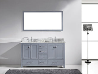 Virtu USA Caroline Avenue 60" Double Bath Vanity with Marble Top and Square Sink with Brushed Nickel Faucet and Mirror - Luxe Bathroom Vanities Luxury Bathroom Fixtures Bathroom Furniture