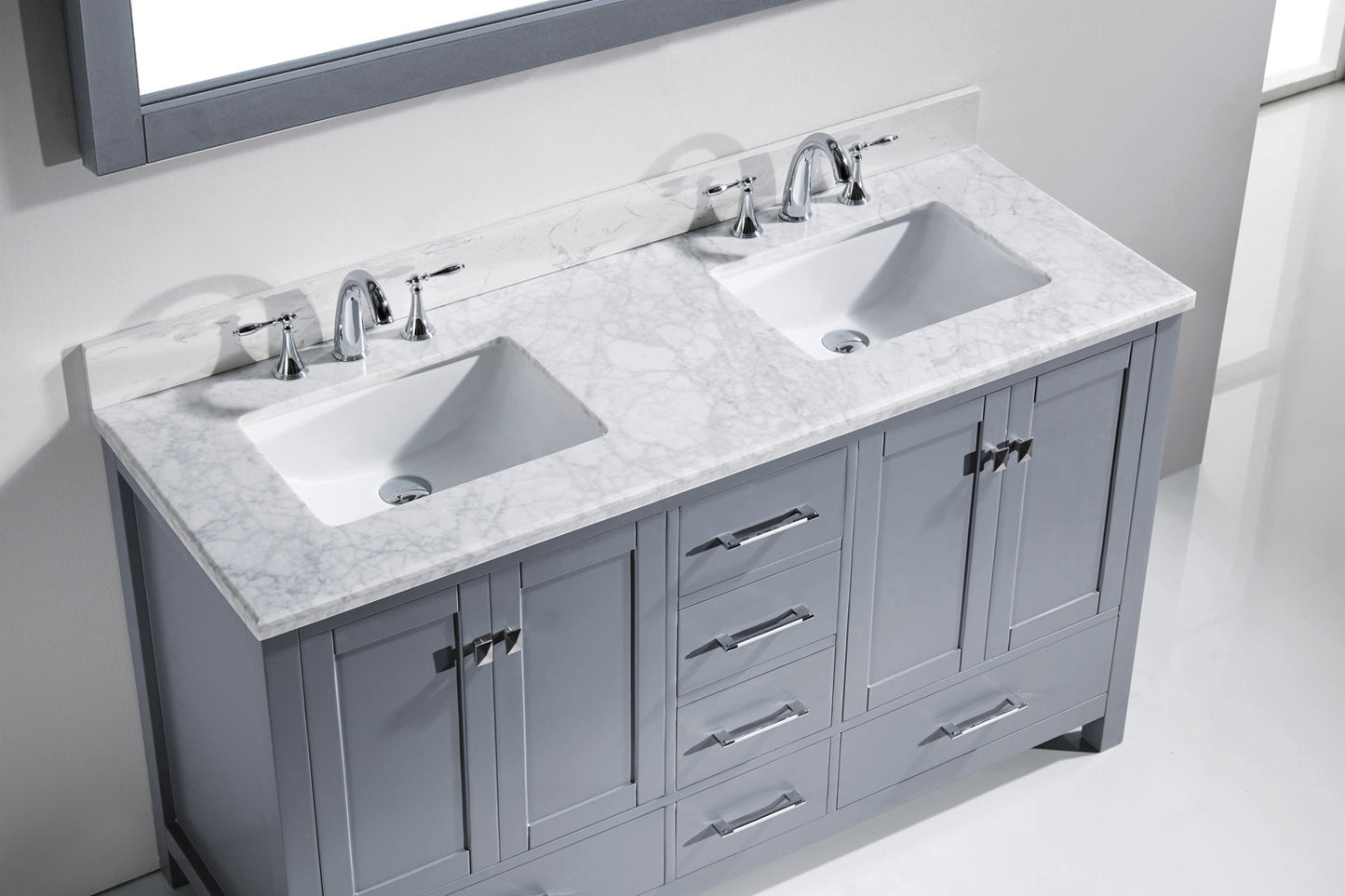 Virtu USA Caroline Avenue 60" Double Bath Vanity with Marble Top and Square Sink with Brushed Nickel Faucet and Mirror - Luxe Bathroom Vanities Luxury Bathroom Fixtures Bathroom Furniture