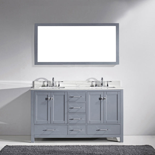 Virtu USA Caroline Avenue 60" Double Bath Vanity with Marble Top and Square Sink with Mirror - Luxe Bathroom Vanities Luxury Bathroom Fixtures Bathroom Furniture