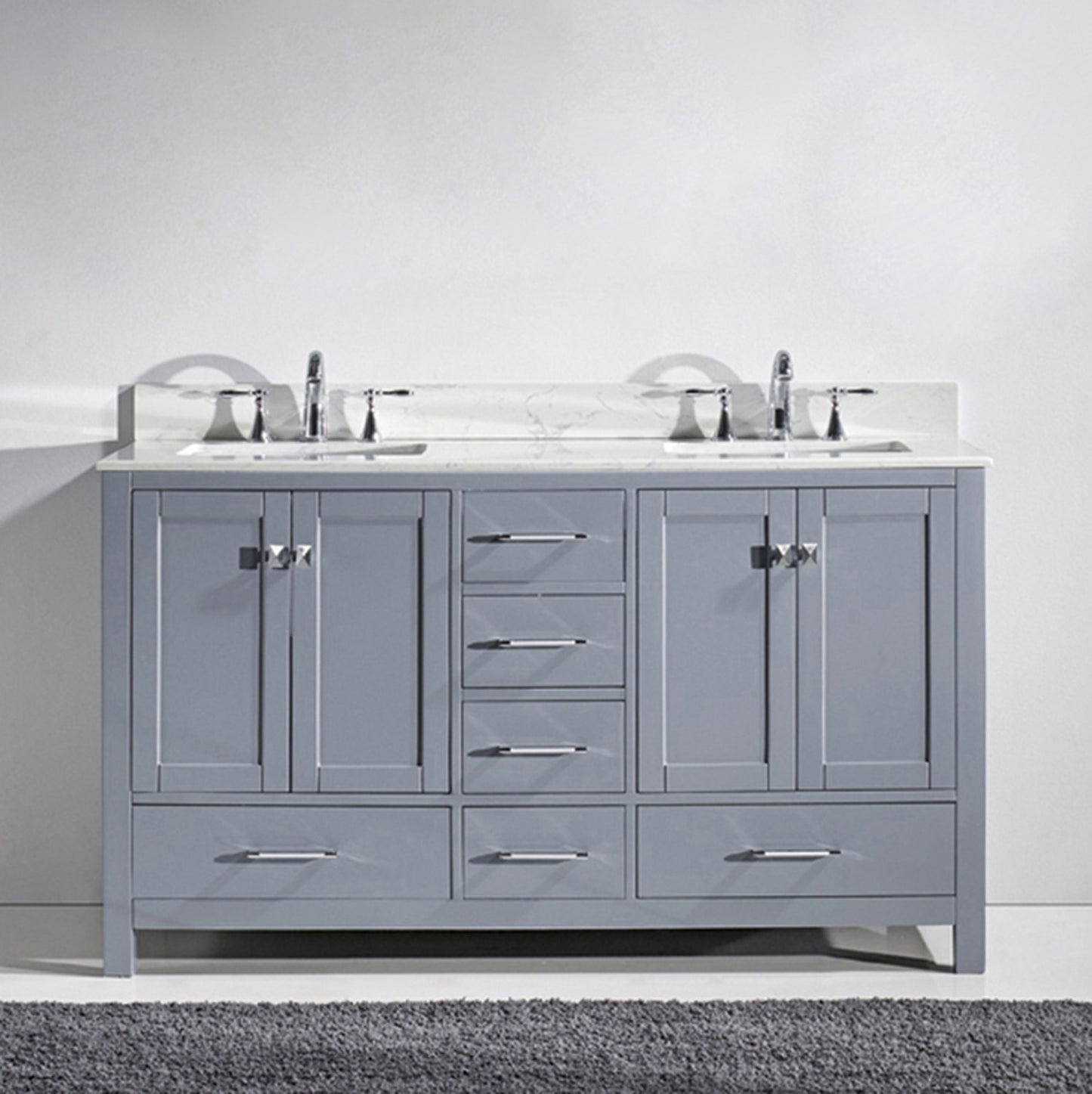 Virtu USA Caroline Avenue 60" Double Bath Vanity with Marble Top and Square Sink - Luxe Bathroom Vanities Luxury Bathroom Fixtures Bathroom Furniture