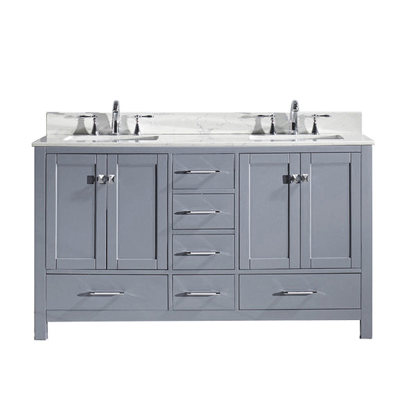 Virtu USA Caroline Avenue 60" Double Bath Vanity with Marble Top and Square Sink - Luxe Bathroom Vanities Luxury Bathroom Fixtures Bathroom Furniture