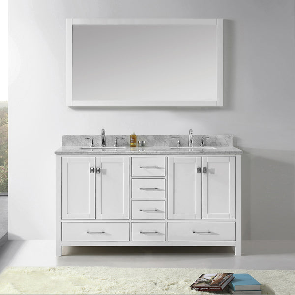 Virtu USA Caroline Avenue 60" Double Bath Vanity with Marble Top and Square Sink with Brushed Nickel Faucet and Mirror - Luxe Bathroom Vanities Luxury Bathroom Fixtures Bathroom Furniture