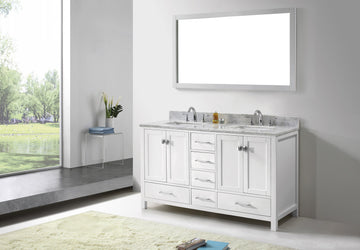 Virtu USA Caroline Avenue 60" Double Bath Vanity with Marble Top and Square Sink with Brushed Nickel Faucet and Mirror - Luxe Bathroom Vanities Luxury Bathroom Fixtures Bathroom Furniture