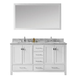 Virtu USA Caroline Avenue 60" Double Bath Vanity with Marble Top and Square Sink with Brushed Nickel Faucet and Mirror - Luxe Bathroom Vanities Luxury Bathroom Fixtures Bathroom Furniture