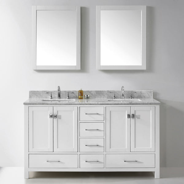 Virtu USA Caroline Avenue 60" Double Bath Vanity with Marble Top and Square Sink with Mirrors - Luxe Bathroom Vanities Luxury Bathroom Fixtures Bathroom Furniture