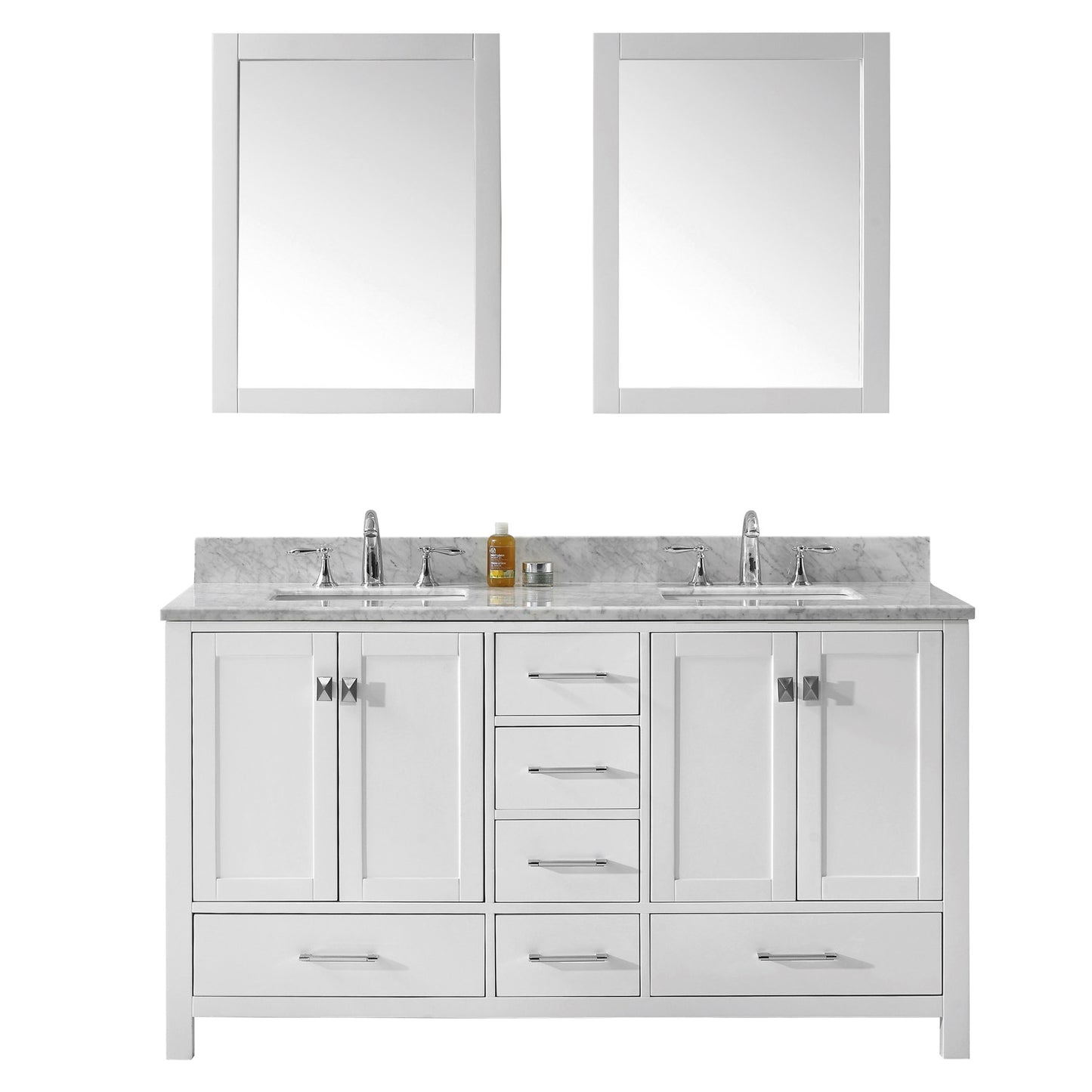 Virtu USA Caroline Avenue 60" Double Bath Vanity with Marble Top and Square Sink with Mirrors - Luxe Bathroom Vanities Luxury Bathroom Fixtures Bathroom Furniture