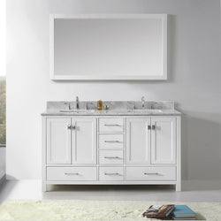 Virtu USA Caroline Avenue 60" Double Bath Vanity with Marble Top and Square Sink with Mirror - Luxe Bathroom Vanities Luxury Bathroom Fixtures Bathroom Furniture