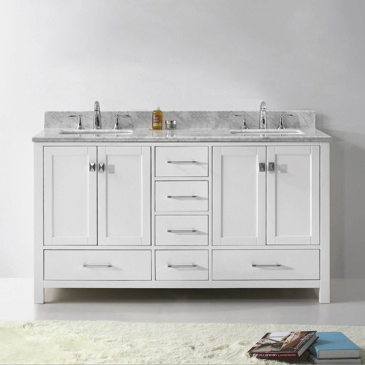 Virtu USA Caroline Avenue 60" Double Bath Vanity with Marble Top and Square Sink - Luxe Bathroom Vanities Luxury Bathroom Fixtures Bathroom Furniture