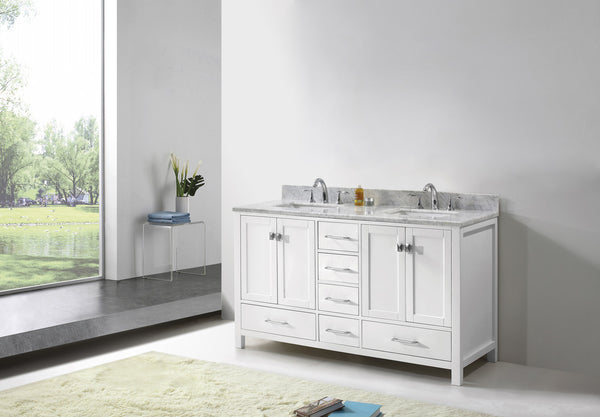 Virtu USA Caroline Avenue 60" Double Bath Vanity with Marble Top and Square Sink - Luxe Bathroom Vanities Luxury Bathroom Fixtures Bathroom Furniture