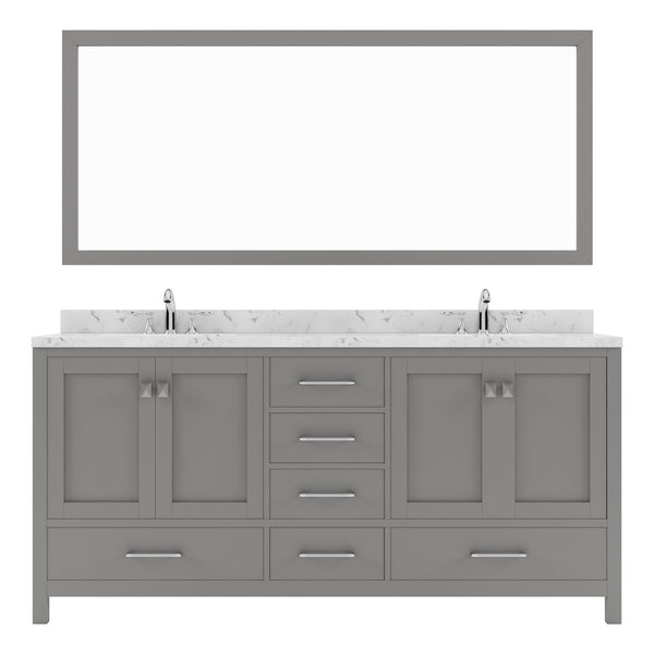 Virtu USA Caroline Avenue 72" Double Bath Vanity with White Quartz Top and Round Sinks with Brushed Nickel Faucets with Matching Mirror - Luxe Bathroom Vanities