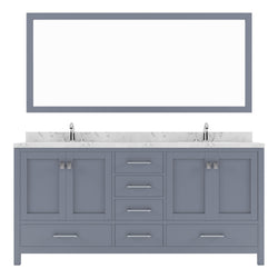 Virtu USA Caroline Avenue 72" Double Bath Vanity with White Quartz Top and Round Sinks with Brushed Nickel Faucets with Matching Mirror - Luxe Bathroom Vanities