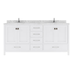 Virtu USA Caroline Avenue 72" Double Bath Vanity with White Quartz Top and Round Sinks with Polished Chrome Faucets with Matching Mirror - Luxe Bathroom Vanities