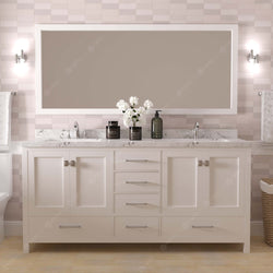 Virtu USA Caroline Avenue 72" Double Bath Vanity with White Quartz Top and Round Sinks with Matching Mirror - Luxe Bathroom Vanities