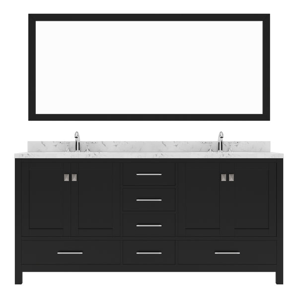 Virtu USA Caroline Avenue 72" Double Bath Vanity with White Quartz Top and Square Sinks with Matching Mirror - Luxe Bathroom Vanities