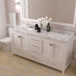 Virtu USA Caroline Avenue 72" Double Bath Vanity with White Quartz Top and Square Sinks with Matching Mirror - Luxe Bathroom Vanities