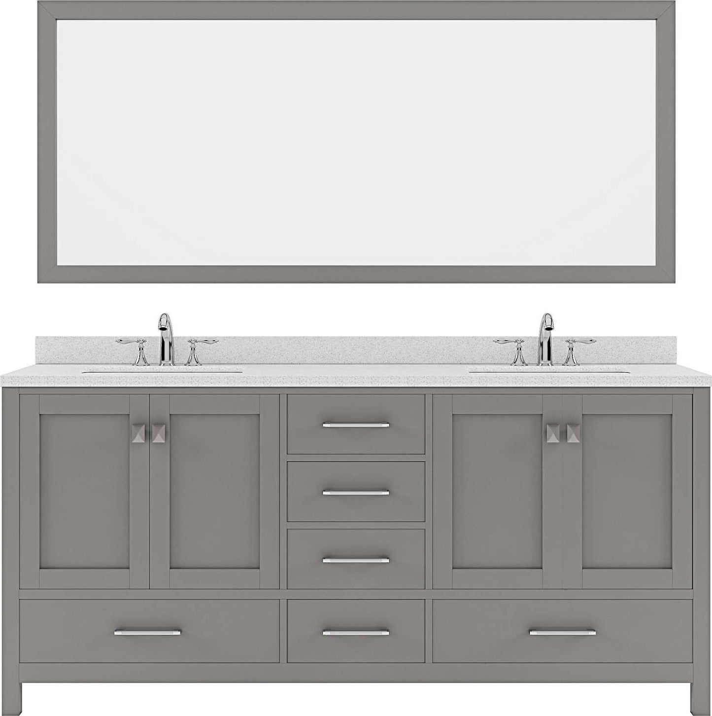Virtu USA Caroline Avenue 72" Double Bath Vanity with Dazzle White Top and Round Sink with Brushed Nickel Faucet and Mirror - Luxe Bathroom Vanities Luxury Bathroom Fixtures Bathroom Furniture
