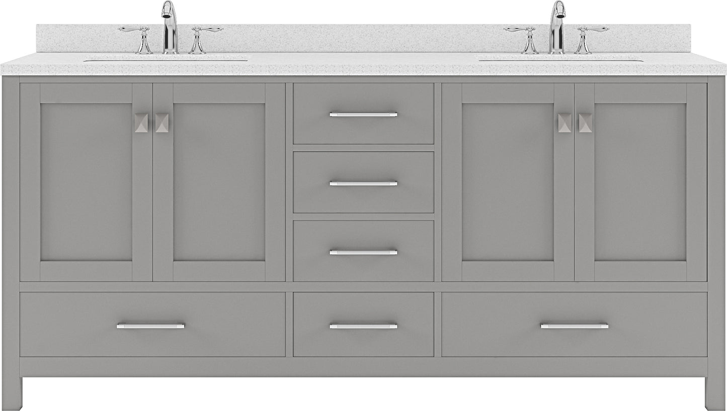 Virtu USA Caroline Avenue 72" Double Bath Vanity in Cashmere Grey with Dazzle White Top and Round Sink - Luxe Bathroom Vanities Luxury Bathroom Fixtures Bathroom Furniture