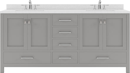 Virtu USA Caroline Avenue 72" Double Bath Vanity in Cashmere Grey with Dazzle White Top and Round Sink - Luxe Bathroom Vanities Luxury Bathroom Fixtures Bathroom Furniture