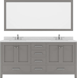 Virtu USA Caroline Avenue 72" Double Bath Vanity with Dazzle White Top and Round Sink with Mirror - Luxe Bathroom Vanities Luxury Bathroom Fixtures Bathroom Furniture