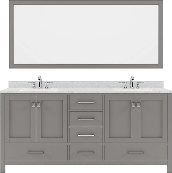 Virtu USA Caroline Avenue 72" Double Bath Vanity with Dazzle White Top and Round Sink with Mirror - Luxe Bathroom Vanities Luxury Bathroom Fixtures Bathroom Furniture