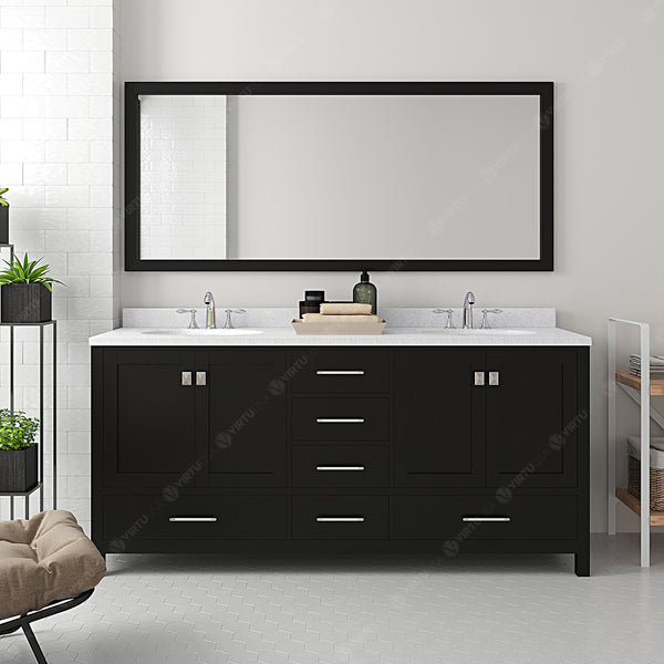 Virtu USA Caroline Avenue 72" Double Bath Vanity with Dazzle White Top and Round Sink with Mirror - Luxe Bathroom Vanities Luxury Bathroom Fixtures Bathroom Furniture