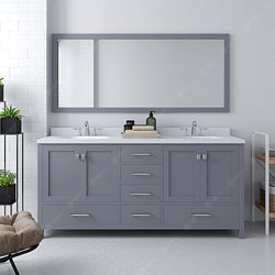 Virtu USA Caroline Avenue 72" Double Bath Vanity with Dazzle White Top and Round Sink with Mirror - Luxe Bathroom Vanities