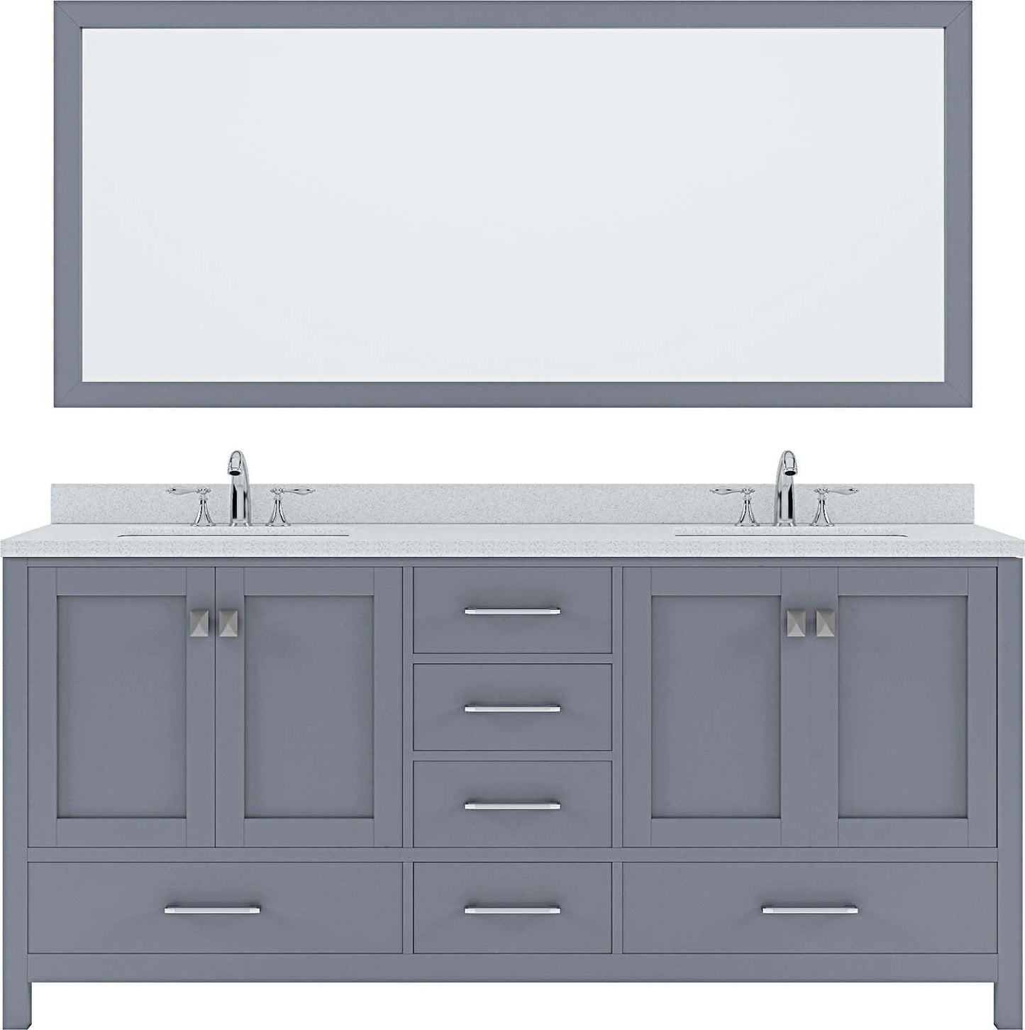 Virtu USA Caroline Avenue 72" Double Bath Vanity with Dazzle White Top and Round Sink with Mirror - Luxe Bathroom Vanities