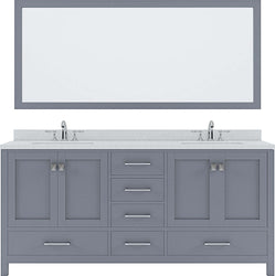 Virtu USA Caroline Avenue 72" Double Bath Vanity with Dazzle White Top and Round Sink with Mirror - Luxe Bathroom Vanities