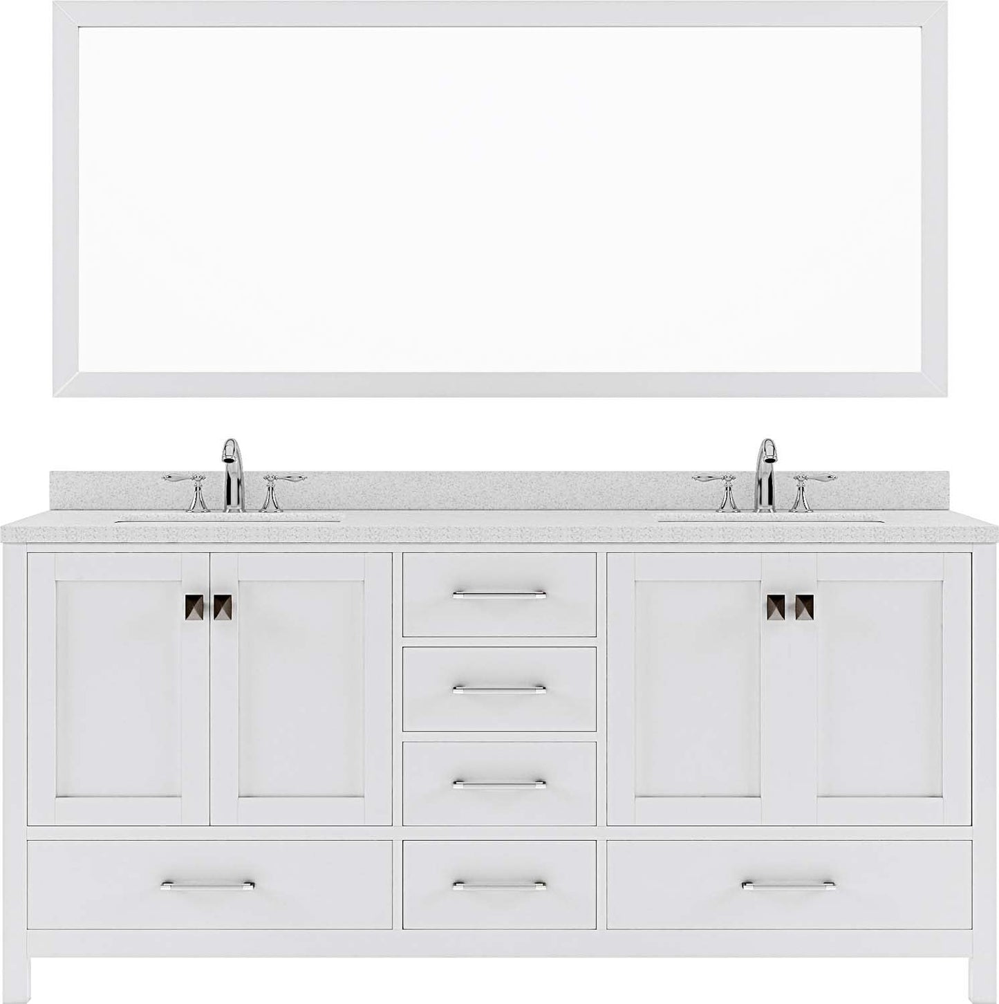 Virtu USA Caroline Avenue 72" Double Bath Vanity with Dazzle White Top and Round Sink with Brushed Nickel Faucet and Mirror - Luxe Bathroom Vanities