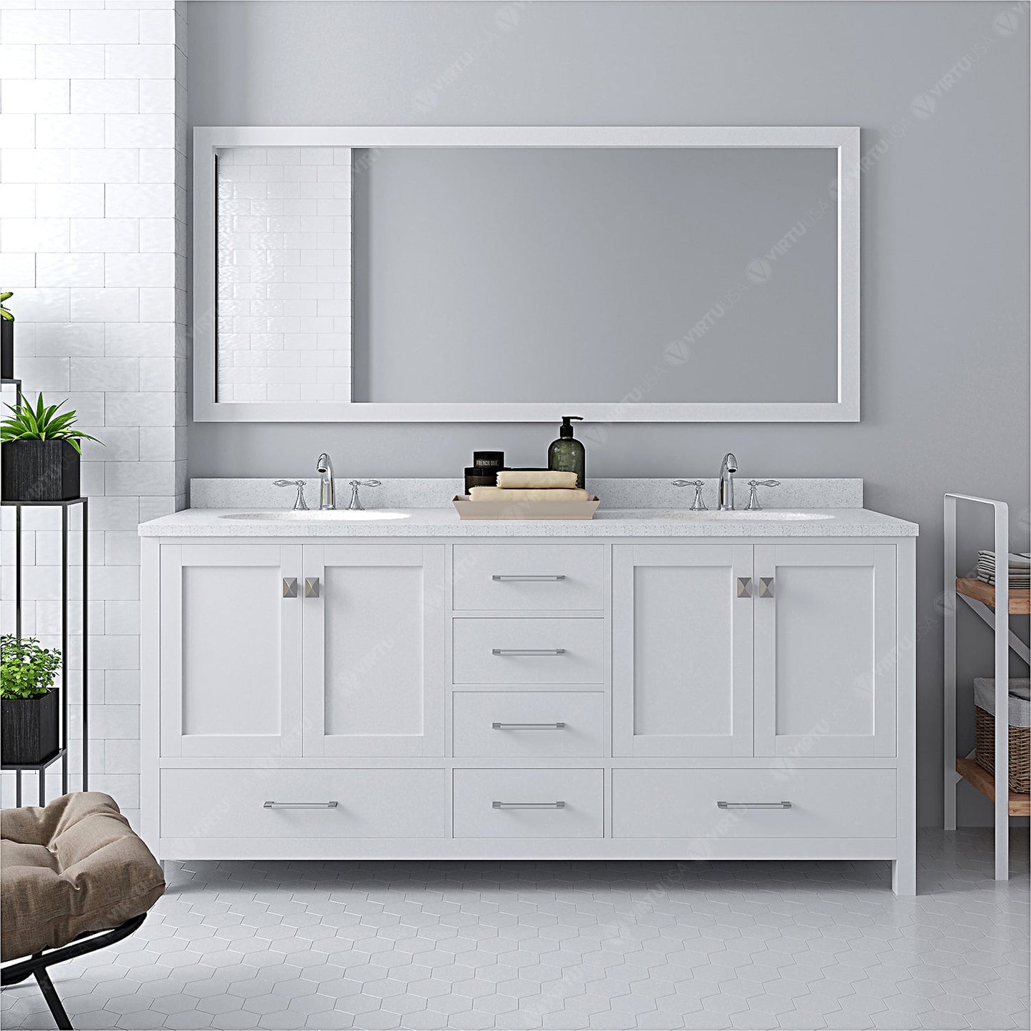 Virtu USA Caroline Avenue 72" Double Bath Vanity with Dazzle White Top and Round Sink - Luxe Bathroom Vanities