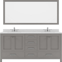 Virtu USA Caroline Avenue 72" Double Bath Vanity with Dazzle White Top and Square Sink with Polished Chrome Faucet and Mirror - Luxe Bathroom Vanities Luxury Bathroom Fixtures Bathroom Furniture