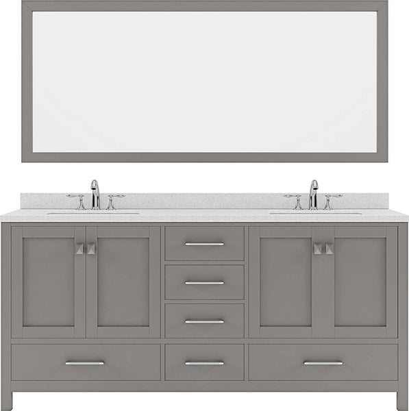 Virtu USA Caroline Avenue 72" Double Bath Vanity with Dazzle White Top and Square Sink with Polished Chrome Faucet and Mirror - Luxe Bathroom Vanities Luxury Bathroom Fixtures Bathroom Furniture