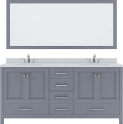 Virtu USA Caroline Avenue 72" Double Bath Vanity with Dazzle White Top and Square Sink with Polished Chrome Faucet and Mirror - Luxe Bathroom Vanities