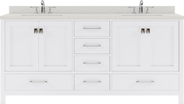 Virtu USA Caroline Avenue 72" Double Bath Vanity in White with White Quartz Top and Square Sinks with Polished Chrome Faucets with Matching Mirror - Luxe Bathroom Vanities