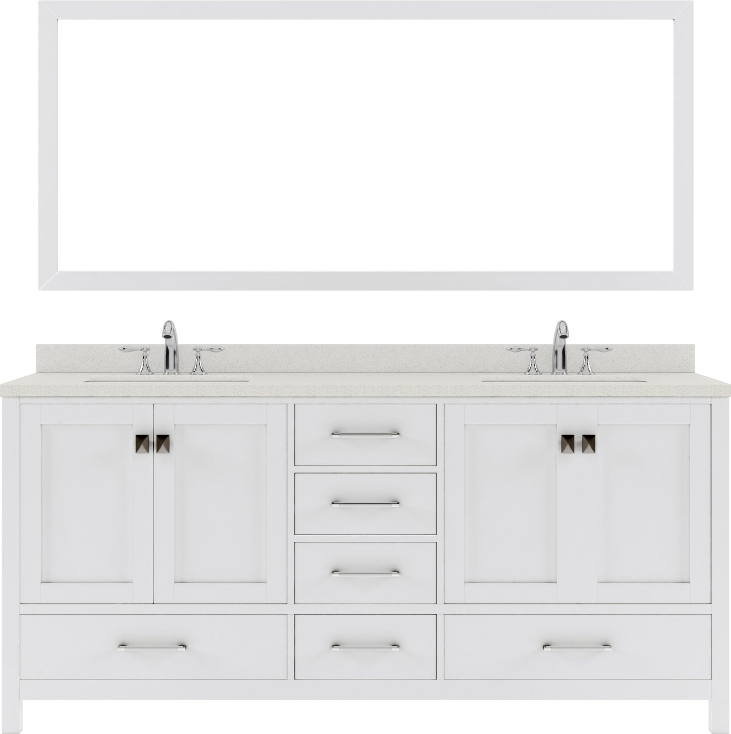 Virtu USA Caroline Avenue 72" Double Bath Vanity in White with White Quartz Top and Square Sinks with Brushed Nickel Faucets with Matching Mirror - Luxe Bathroom Vanities