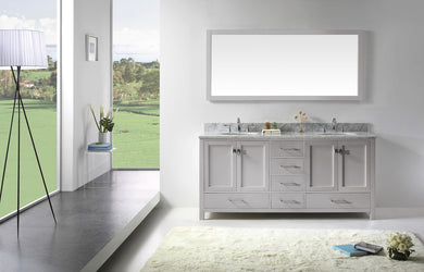 Virtu USA Caroline Avenue 72" Double Bath Vanity in Cashmere Grey with Marble Top and Round Sink with Brushed Nickel Faucet and Mirror - Luxe Bathroom Vanities Luxury Bathroom Fixtures Bathroom Furniture