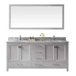 Virtu USA Caroline Avenue 72" Double Bath Vanity in Cashmere Grey with Marble Top and Round Sink with Brushed Nickel Faucet and Mirror - Luxe Bathroom Vanities Luxury Bathroom Fixtures Bathroom Furniture