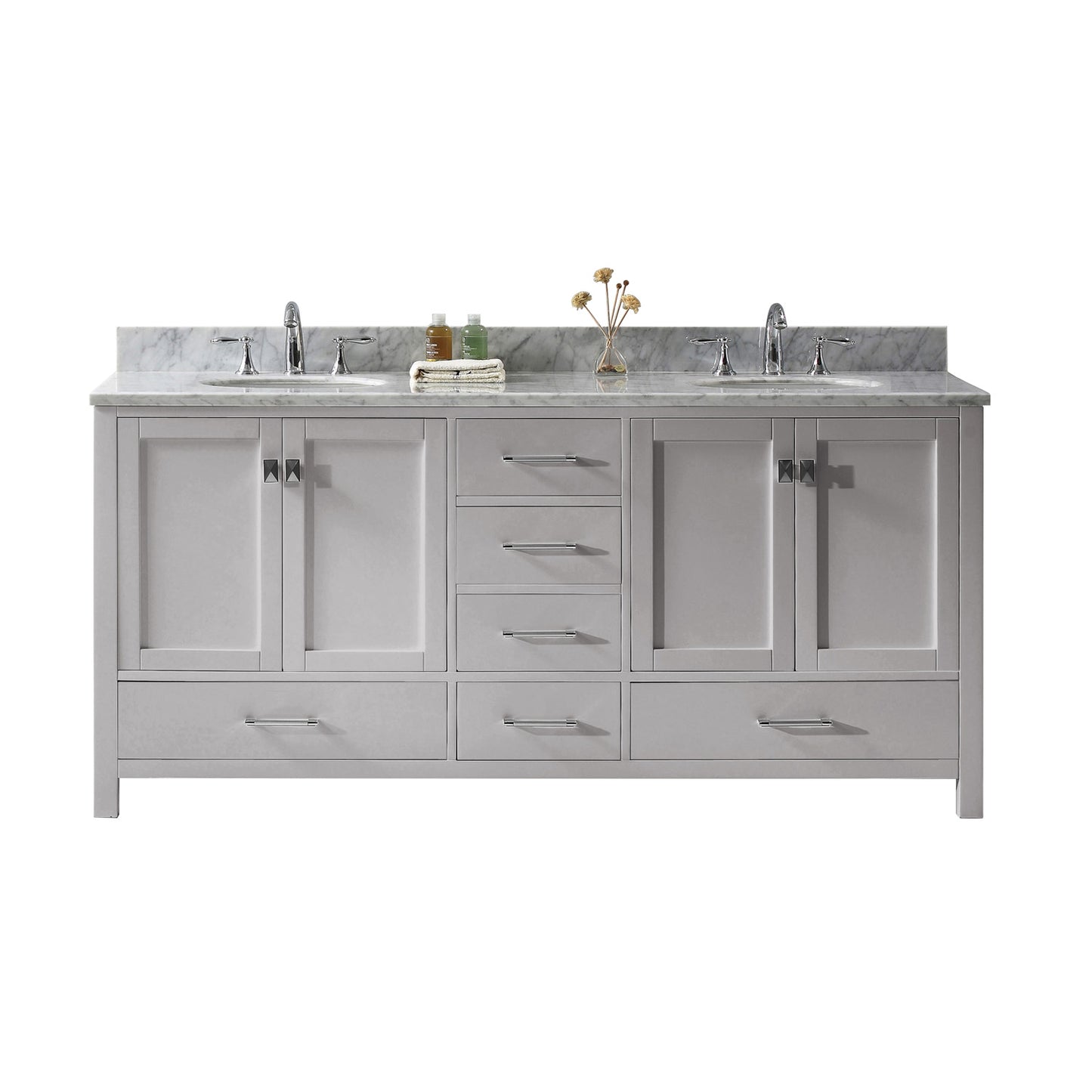 Virtu USA Caroline Avenue 72" Double Bath Vanity in Cashmere Grey with Marble Top and Round Sink - Luxe Bathroom Vanities Luxury Bathroom Fixtures Bathroom Furniture