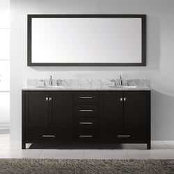 Virtu USA Caroline Avenue 72" Double Bath Vanity with Marble Top and Round Sink with Brushed Nickel Faucet and Mirror - Luxe Bathroom Vanities