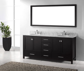 Virtu USA Caroline Avenue 72" Double Bath Vanity with Marble Top and Round Sink with Brushed Nickel Faucet and Mirror - Luxe Bathroom Vanities