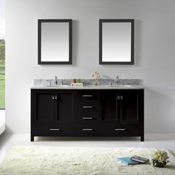 Virtu USA Caroline Avenue 72" Double Bath Vanity with Marble Top and Round Sink with Mirrors - Luxe Bathroom Vanities