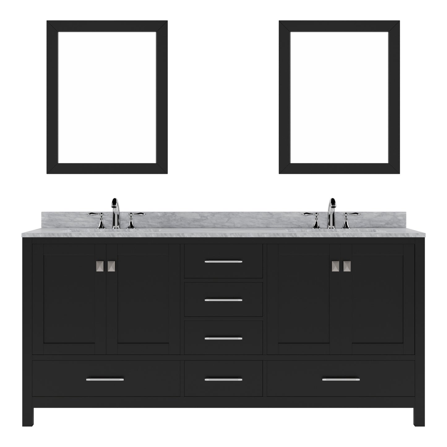 Virtu USA Caroline Avenue 72" Double Bath Vanity with Marble Top and Round Sink with Mirrors - Luxe Bathroom Vanities