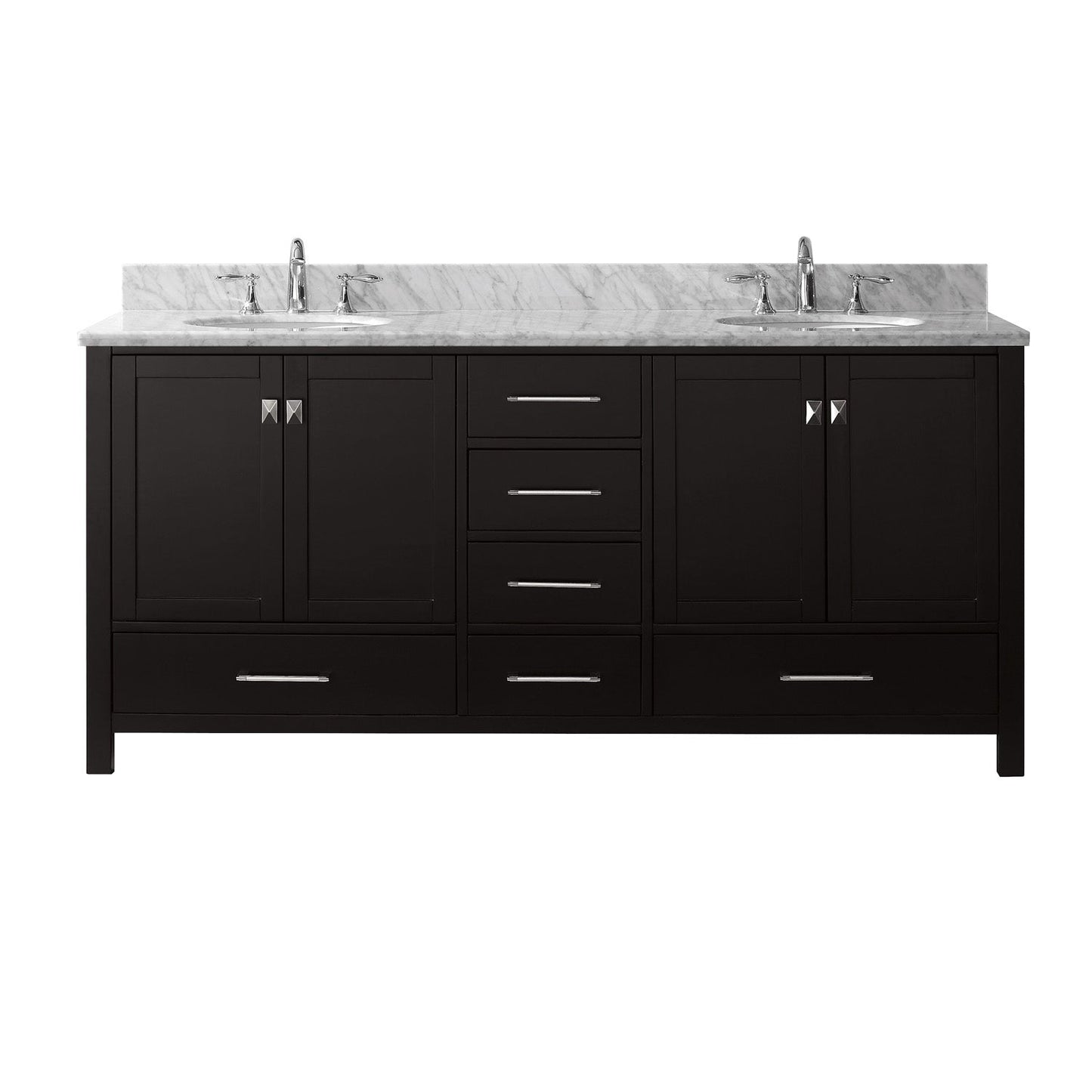 Virtu USA Caroline Avenue 72" Double Bath Vanity with Marble Top and Round Sink - Luxe Bathroom Vanities