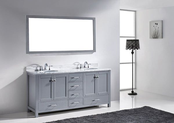 Virtu USA Caroline Avenue 72" Double Bath Vanity with Marble Top and Round Sink with Brushed Nickel Faucet and Mirror - Luxe Bathroom Vanities