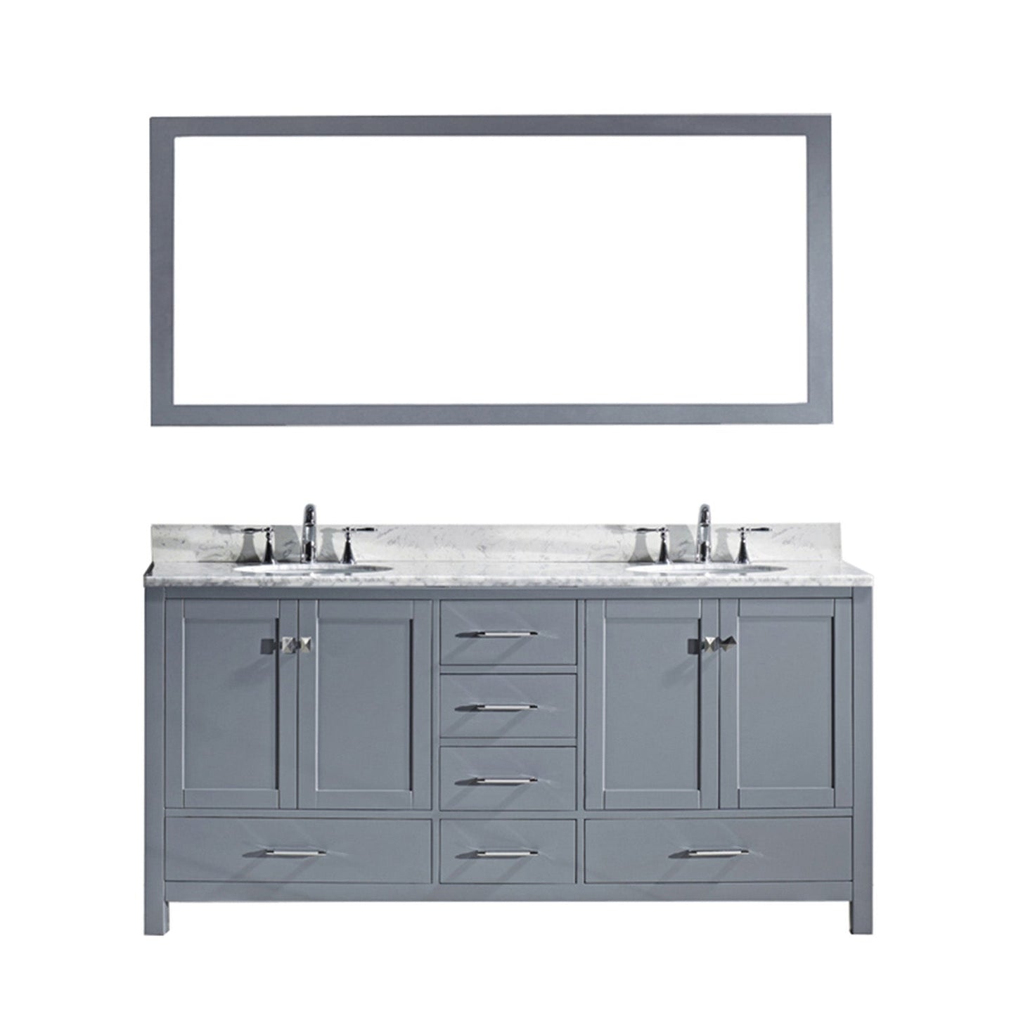 Virtu USA Caroline Avenue 72" Double Bath Vanity with Marble Top and Round Sink with Brushed Nickel Faucet and Mirror - Luxe Bathroom Vanities