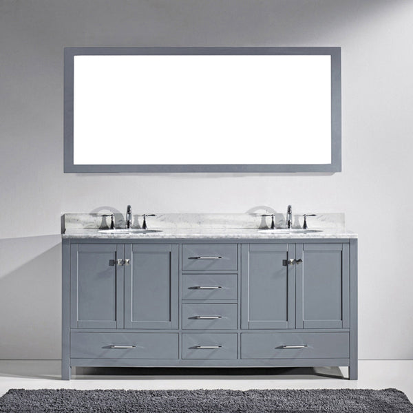 Virtu USA Caroline Avenue 72" Double Bath Vanity with Marble Top and Round Sink with Polished Chrome Faucet and Mirror - Luxe Bathroom Vanities