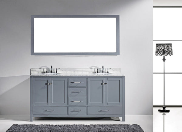 Virtu USA Caroline Avenue 72" Double Bath Vanity with Marble Top and Round Sink with Polished Chrome Faucet and Mirror - Luxe Bathroom Vanities