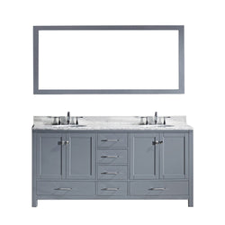 Virtu USA Caroline Avenue 72" Double Bath Vanity with Marble Top and Round Sink with Polished Chrome Faucet and Mirror - Luxe Bathroom Vanities