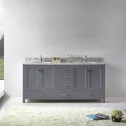 Virtu USA Caroline Avenue 72" Double Bath Vanity with Marble Top and Round Sink - Luxe Bathroom Vanities